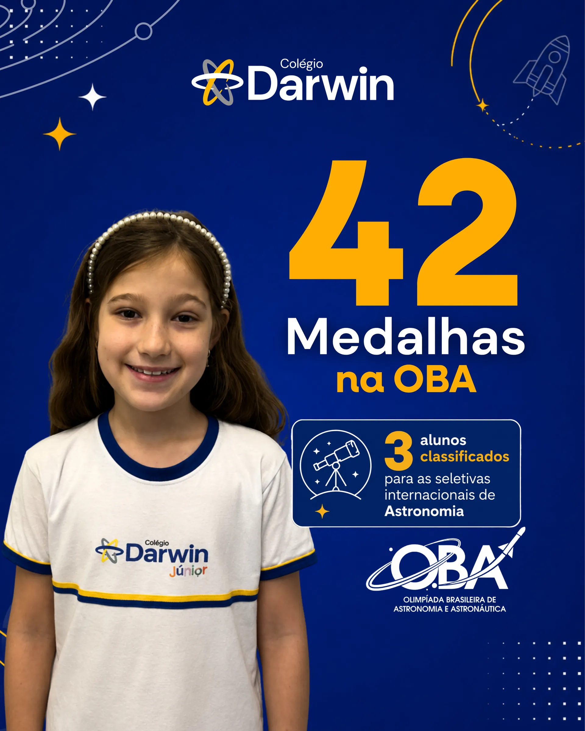 42 medalhas na OBA e 3 alunos classificados para as seletivas internacionais de Astronomia